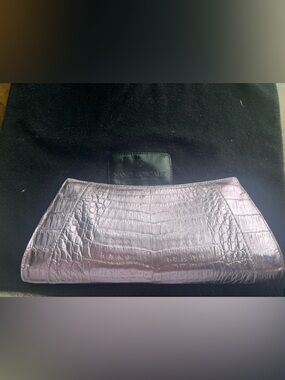 Nancy Gonzalez Iridescent Lilac Crocodile Embossed Clutch